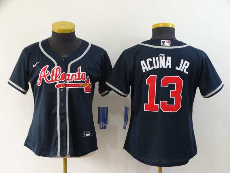 Women Atlanta Braves #13 Acuna jr blue Nike Game MLB Jerseys